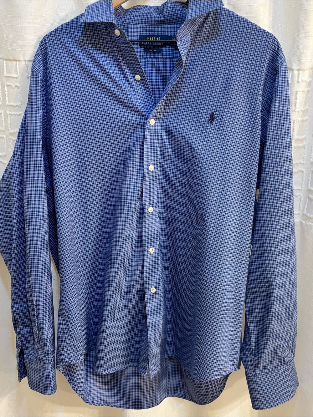 Ralph Lauren Blue Micro-Check Button-Down Dress Shirt